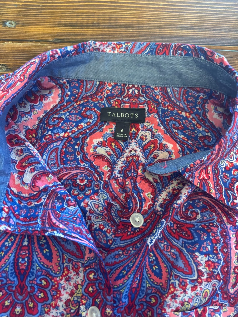 Talbots Pink and Blue Paisley Button-Front Blouse
